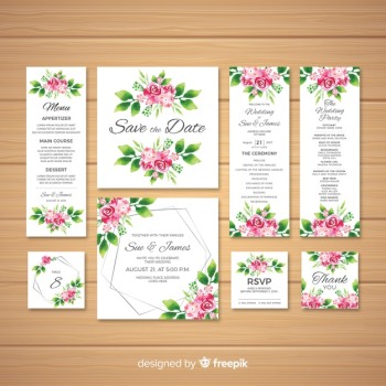 Watercolor wedding stationery template collection Free Vector