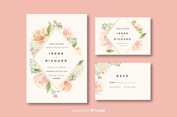 Watercolor wedding stationery template collection Free Vector