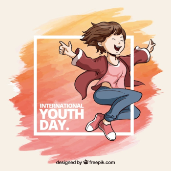 Watercolor youth day frame with watercolor strokes and girl