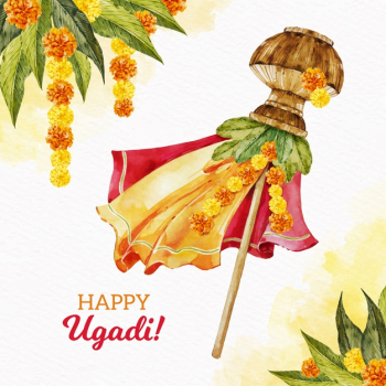 Watercolour ugadi flag with tropical leaves and flowers Free Vector Watercolour ugadi flag with tropical leaves and flowers Free Vector