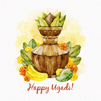 Watercolour ugadi vase with leaves and fruit Free Vector Watercolour ugadi vase with leaves and fruit Free Vector