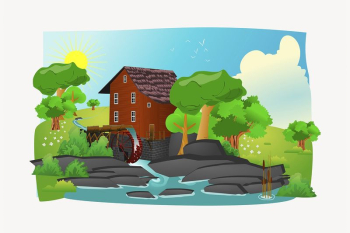 Watermill landscape clipart, environment illustration | Free Vector - rawpixel Watermill landscape clipart, environment illustration | Free Vector - rawpixel