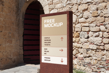 Wayfinding Sign Mockup free mockup castle museum gallery tickets bar relax wc freebie mockup 