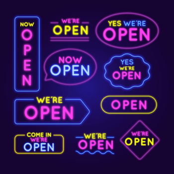 We are open - neon sign collection Free Vector We are open - neon sign collection Free Vector