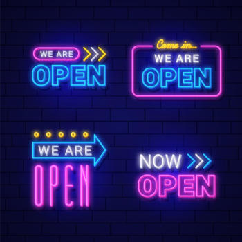 We are open neon sign collection Free Vector We are open neon sign collection Free Vector