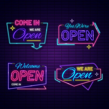 We are open neon sign collection Free Vector We are open neon sign collection Free Vector