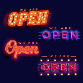 We are open neon sign set Free Vector We are open neon sign set Free Vector