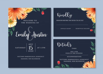Wedding card flower watercolor, thanks card, invitation marriage illustration Free Vector