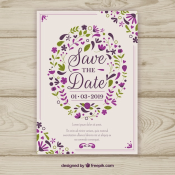 Wedding card template with flat flowers Wedding card template with flat flowers