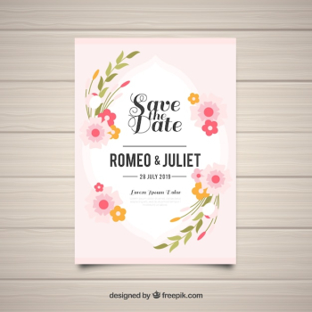 Wedding card template with flat flowers Wedding card template with flat flowers