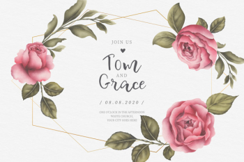 Wedding card with beautiful pink peonies and leaves Free Vector Wedding card with beautiful pink peonies and leaves Free Vector