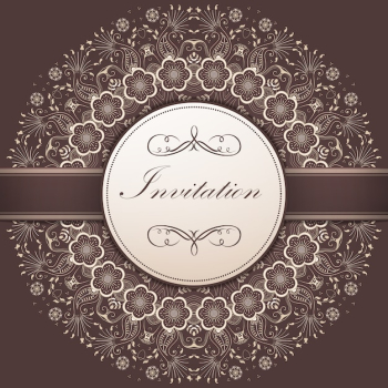 Wedding invitation and announcement card with ornamental round lace with arabesque elements. Mehndi style. Orient traditional ornament. Zentangle-like round colored floral ornament.