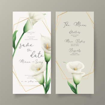 Wedding invitation and menu template with white lilies Free Vector Wedding invitation and menu template with white lilies Free Vector
