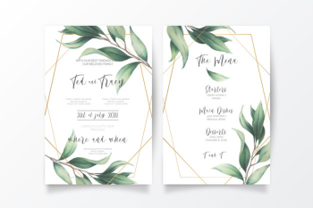 Wedding invitation and menu template with wild leaves Free Vector Wedding invitation and menu template with wild leaves Free Vector