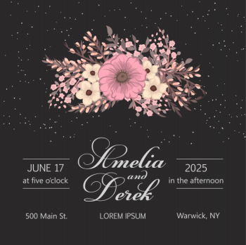 Wedding invitation card suite with flowers. template. vector illustration