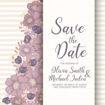 Wedding invitation card template with colorful flower. Free Vector