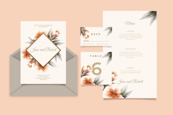 Wedding invitation card with flowers Free Vector Wedding invitation card with flowers Free Vector