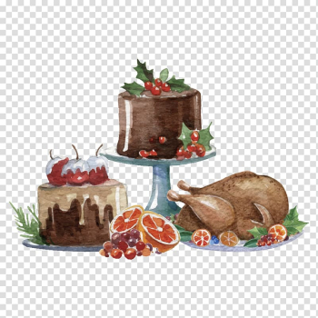 Wedding invitation Christmas dinner Food, chicken and fruit transparent background PNG clipart