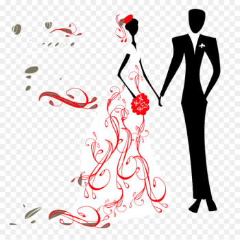 Wedding invitation Marriage Illustration - The bride and groom holding hands 