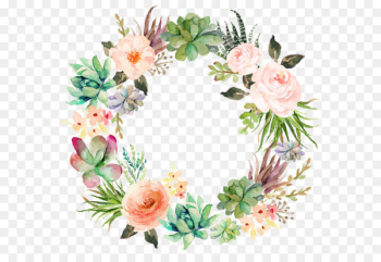 Wedding invitation Paper Watercolor painting Wreath Succulent plant - Delicate floral wreath 