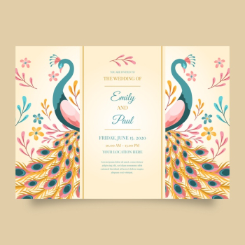 Wedding invitation template with a peacock Free Vector Wedding invitation template with a peacock Free Vector