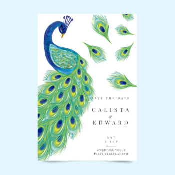 Wedding invitation template with a peacock Free Vector Wedding invitation template with a peacock Free Vector