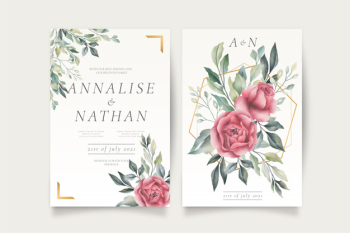 Wedding invitation template with beautiful flowers Free Vector Wedding invitation template with beautiful flowers Free Vector