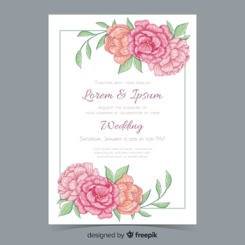 Wedding invitation template with beautiful peony flowers