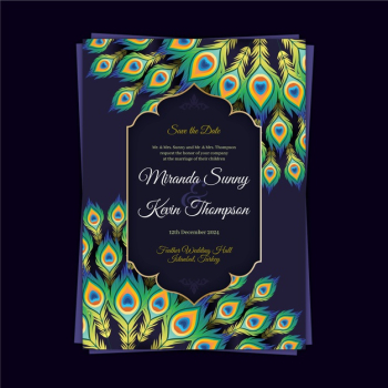 Wedding invitation template with colourful peacock feathers Free Vector Wedding invitation template with colourful peacock feathers Free Vector