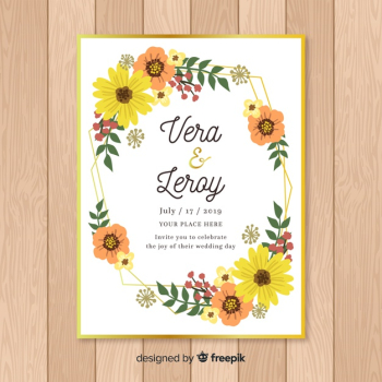 Wedding invitation template with flowers Free Vector Wedding invitation template with flowers Free Vector