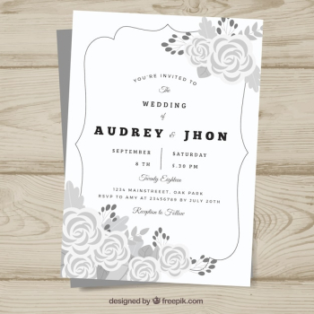 Wedding invitation template with flowers in gray tones