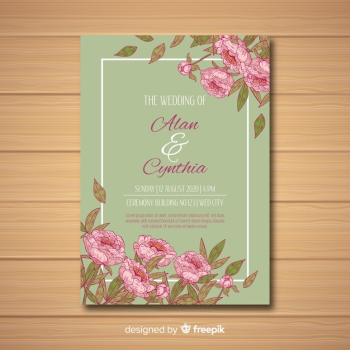 Wedding invitation template with peony flowers