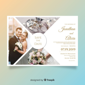 Wedding invitation template with photo Free Vector