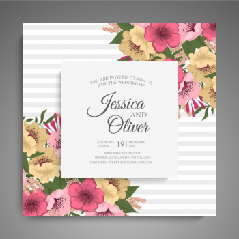 Wedding invitation with colorful flower. Free Vector Wedding invitation with colorful flower. Free Vector
