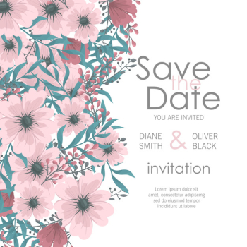 Wedding invitation with colorful flower. Free Vector