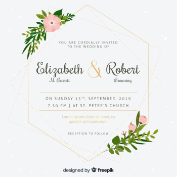 Wedding invitation with floral frame in flat design Free Vector