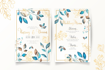 Wedding menu and invitation template with metallic leaves Free Vector Wedding menu and invitation template with metallic leaves Free Vector