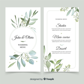 Wedding menu with foliage design Free Vector Wedding menu with foliage design Free Vector