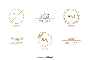 Wedding monogram logo templates collection Free Vector