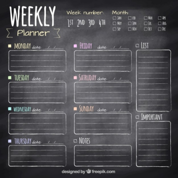 Weekly planner in blackboard Weekly planner in blackboard