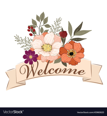 welcome sing with hand drawn flower and le