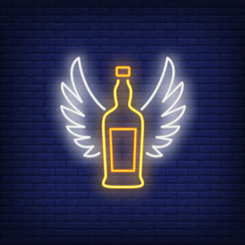 Whiskey bottle with angel wings neon sign Whiskey bottle with angel wings neon sign