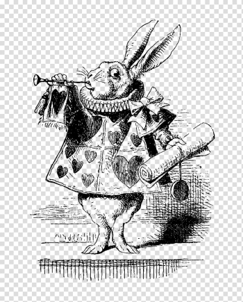 White and black abstract painting, Alice's Adventures in Wonderland White Rabbit The Mad Hatter The Tenniel Illustrations for Carroll's Alice in Wonderland, alice in wonderland transparent background PNG clipart