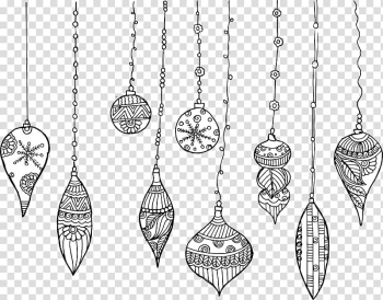 White and black floral hanging decors illustration, Santa Claus Christmas decoration Coloring book Christmas ornament, Christmas decoration pattern transparent background PNG clipart