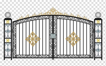 White and black gate illustration, Window Gate Door Steel Wrought iron, Pattern wrought iron gates transparent background PNG clipart