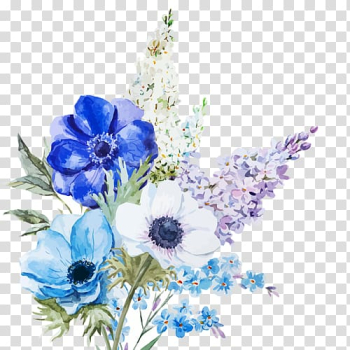 White and blue flowers illustration, Watercolor painting, design transparent background PNG clipart