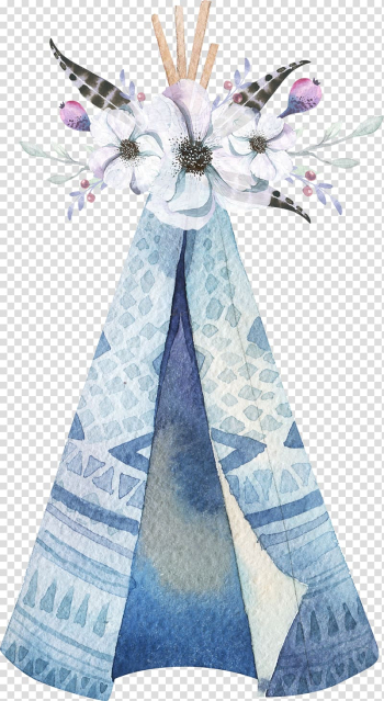 White and blue tipi tent, Tipi Native Americans in the United States Illustration, Fresh and elegant Bohemian wind tent transparent background PNG clipart
