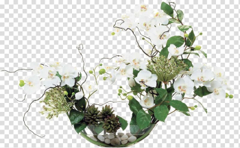 White and green flowers, Floral design Flower bouquet Glass Arrangement, White flower glass flower transparent background PNG clipart