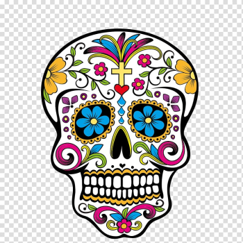 White and multicolored sugar skull , Calavera Day of the Dead Skull , Creative Ghost Festival transparent background PNG clipart
