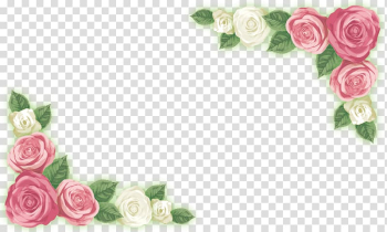 White and pink flowers border, Adobe Illustrator Garden roses, Rose corner flower material transparent background PNG clipart